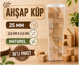 Ahşap Küp Naturel 2.5x2.5 cm 36'lı Paket