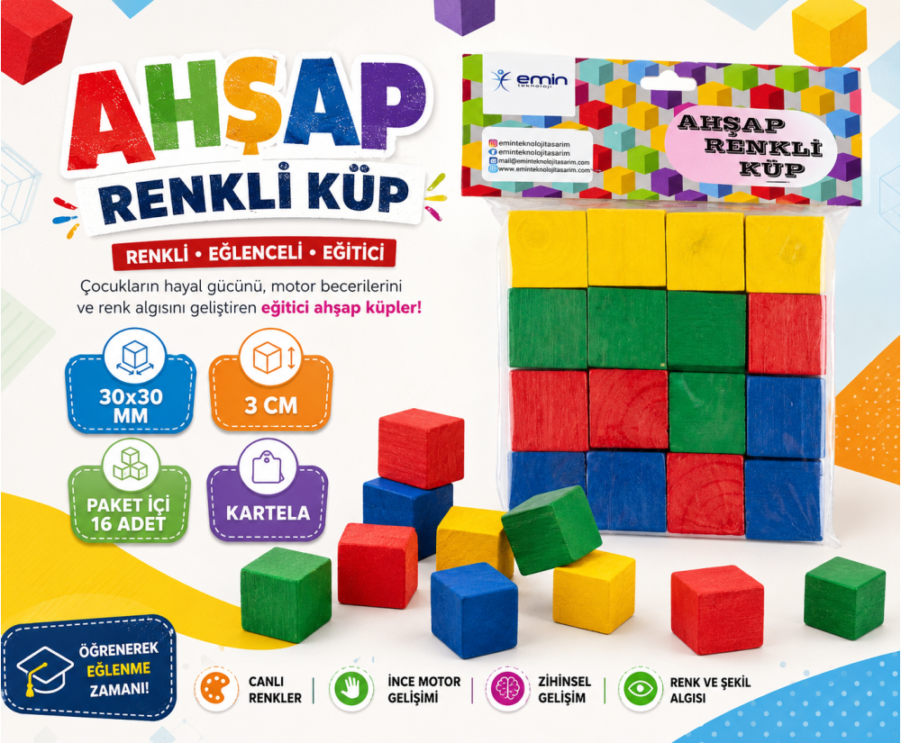 A0029 Ahşap Renkli Küp 30x30 mm*120