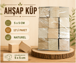 Ahşap Küp Naturel 5x5 cm12'li