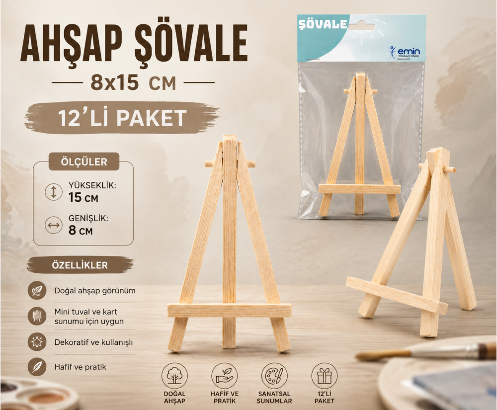 Ahşap Şövale 8x15 cm 12'li Paket