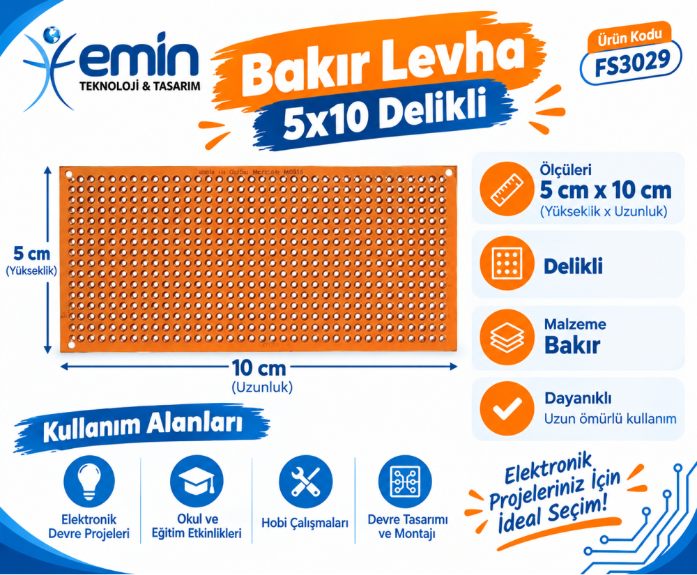 Bakır Levha 5x10 Delikli 