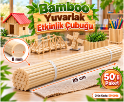 Bamboo Yuvarlak Etkinlik Çubuğu (8 mm X 85 cm) 50 'li Paket 
