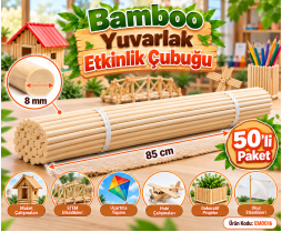 Bamboo Yuvarlak Etkinlik Çubuğu (8 mm X 85 cm) 50 'li Paket 