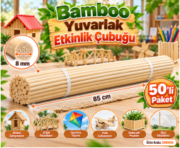 Bamboo Yuvarlak Etkinlik Çubuğu (8 mm X 85 cm) 50 'li Paket Bamboo Yuvarlak Etkinlik Çubuğu (8 mm X 85 cm) 50 'li Paket