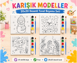 Desenli 20X20 Tuval Seti (Boyalı+Fırçalı)