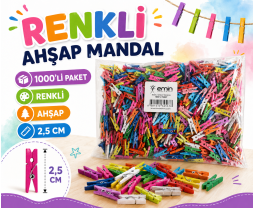 Ahşap Mandal 2.5 cm Renkli 1000'Lİ