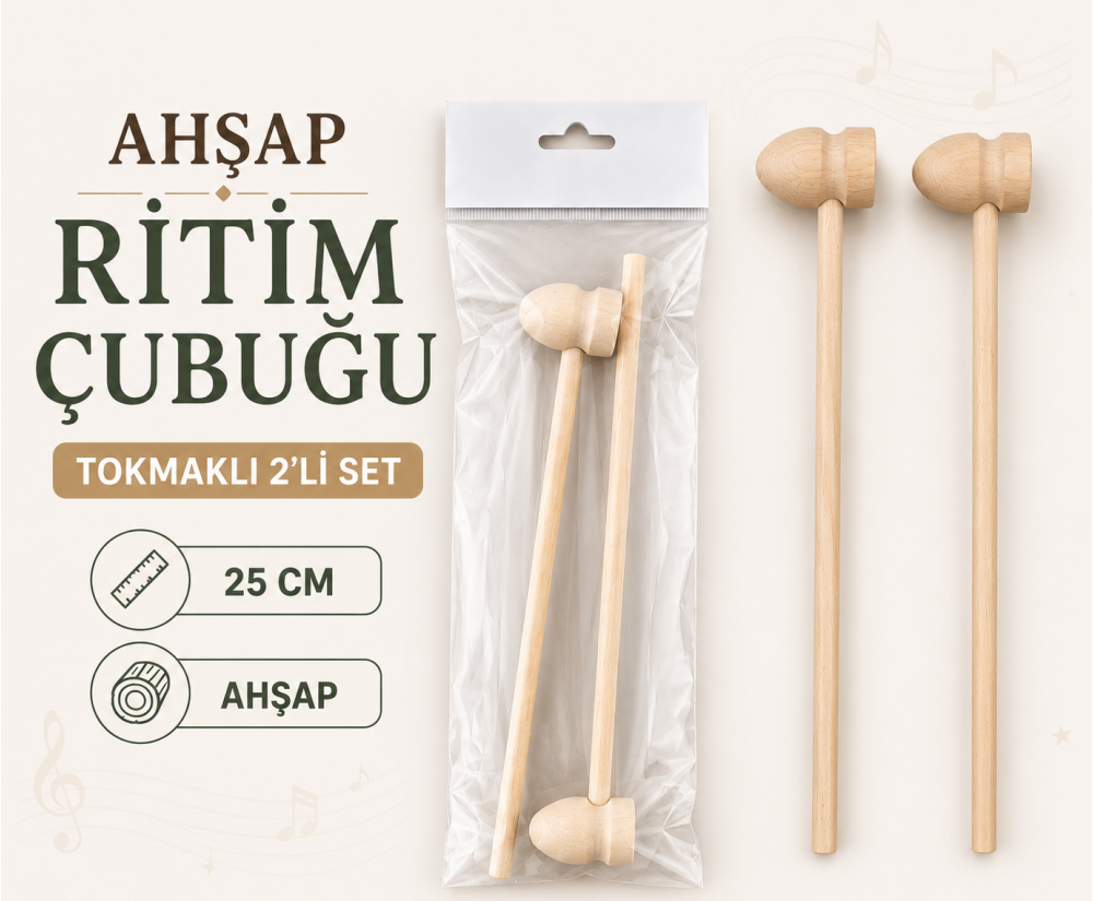 Ahşap Ritim Çubuğu 25 CM - 2'li Set 12'li Paket