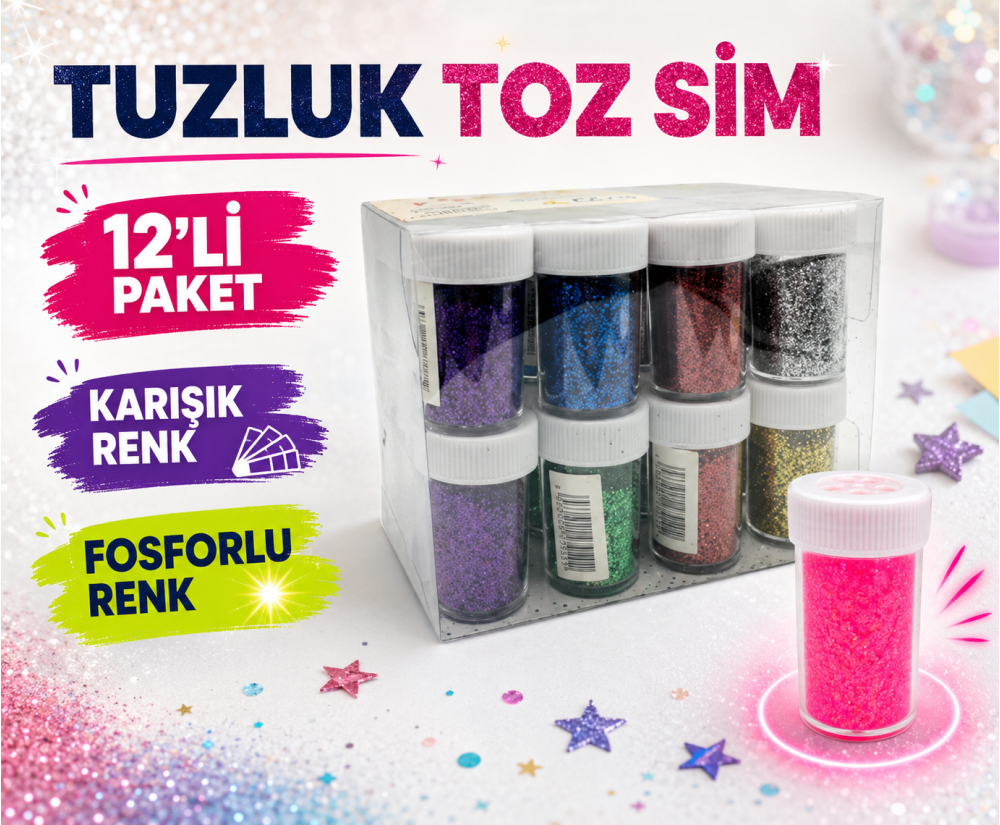 Tuzluk Toz Sim Fosforlu Karışık Renk 12'li Paket 