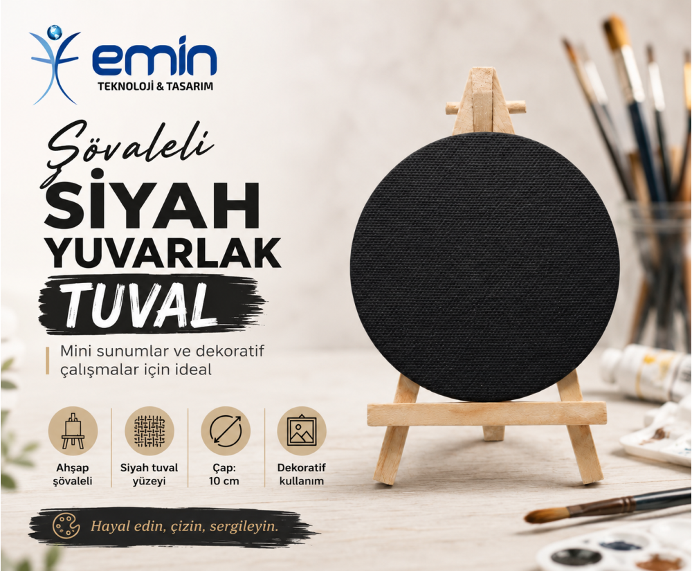 Şövaleli Siyah Yuvarlak Tuval 10 CM 
