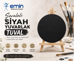 Şövaleli Siyah Yuvarlak Tuval 10 CM 