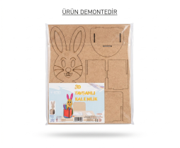 3D Ahşap Tavşanlı Kalemlik 