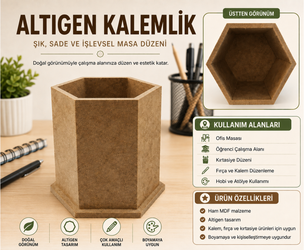 Obje Altıgen Kalemlik 