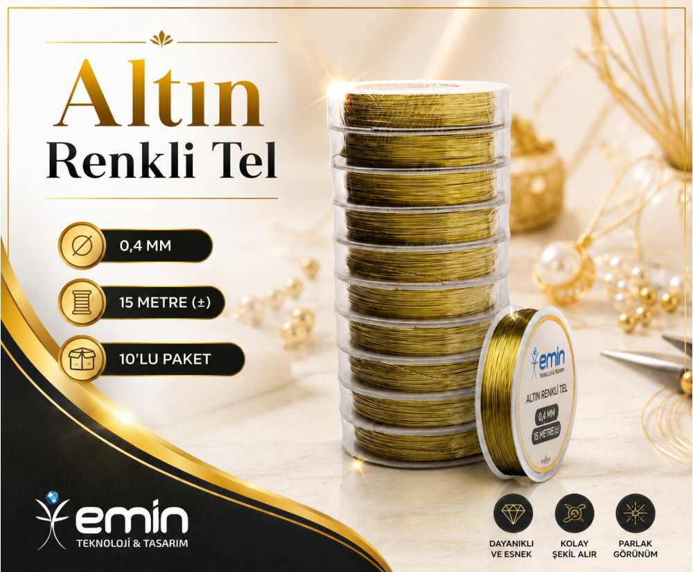 Altın renkli tel 0,4 mm*15 mt 10’lu *50