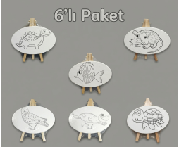 15 cm Oval Tuval (Desenli + Şövaleli) 6'lı Paket 