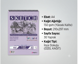 Sketch Eskiz Defteri A4 30 Yaprak 150 Gr