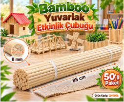 Bamboo Yuvarlak Etkinlik Çubuğu (8 mm X 85 cm) 50 'li Paket 