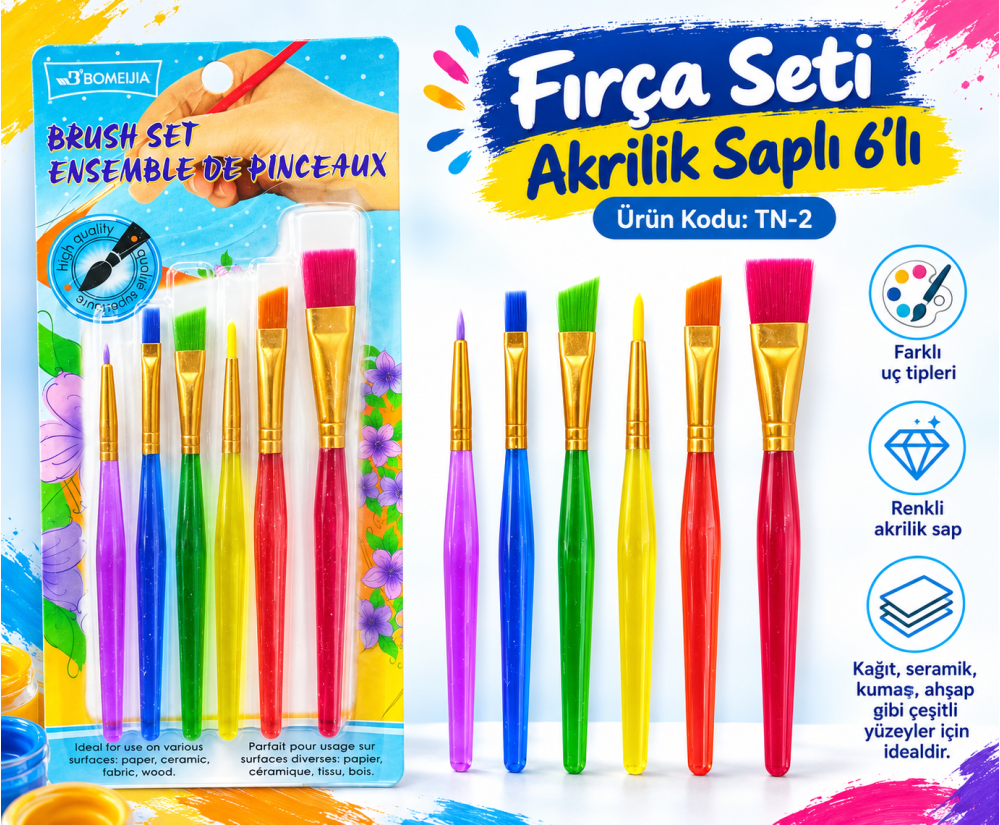 Fırça Seti Akrilik Sap 6'lı Set 