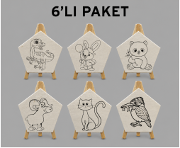 Resimli Şövaleli Beşgen Tuval (6'lı Paket)