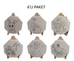 Resimli Şövaleli Sekizgen Tuval (6'lı Paket)