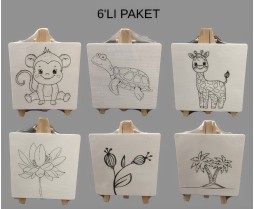 Resimli Şövaleli 10*10 cm Tuval (6'lı Paket) 