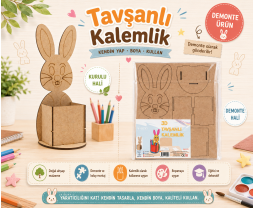 3D Ahşap Tavşanlı Kalemlik Maketi