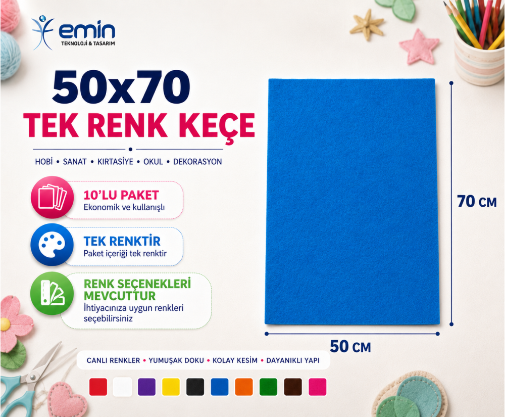 Keçe 50X70 Tek Renk 10'lu